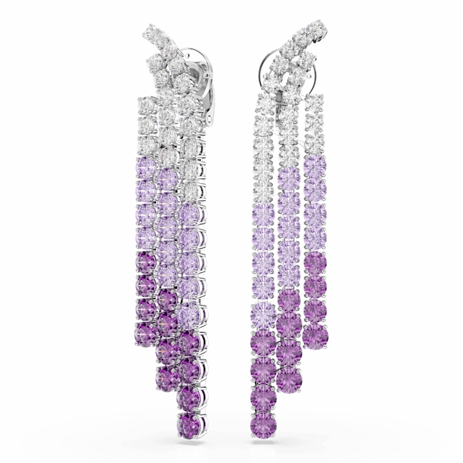 Swarovski Matrix Clip Earrings Color gradient Round cuts Purple Rhodium plated