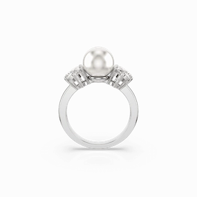 Swarovski Matrix Cocktail Ring Crystal pearl, Round cut, White, Rhodium plated fashion-jewelry  