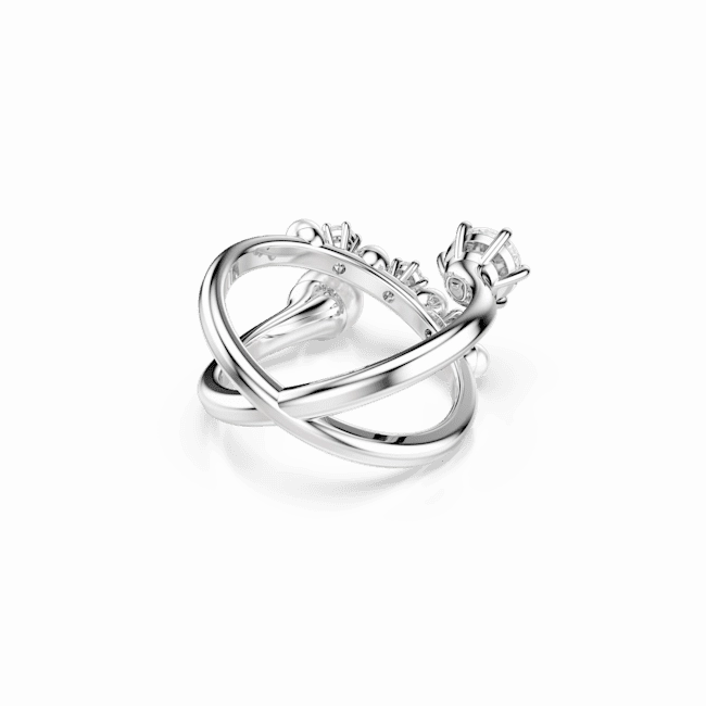 Swarovski Matrix Cocktail Ring Crystal Pearl Round Cut White Rhodium Plated