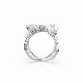 Swarovski Matrix Cocktail Ring Crystal Pearl Round Cut White Rhodium Plated fashion-jewelry  