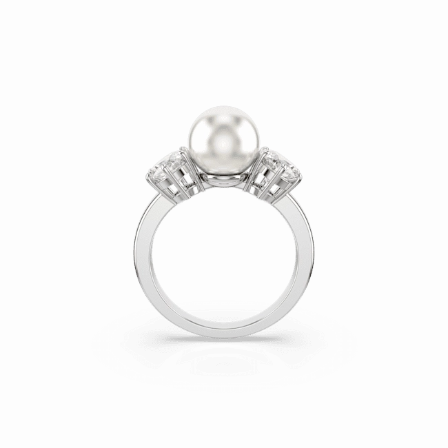 Swarovski Matrix Cocktail Ring Crystal pearl, Round cut, White, Rhodium plated fashion-jewelry  