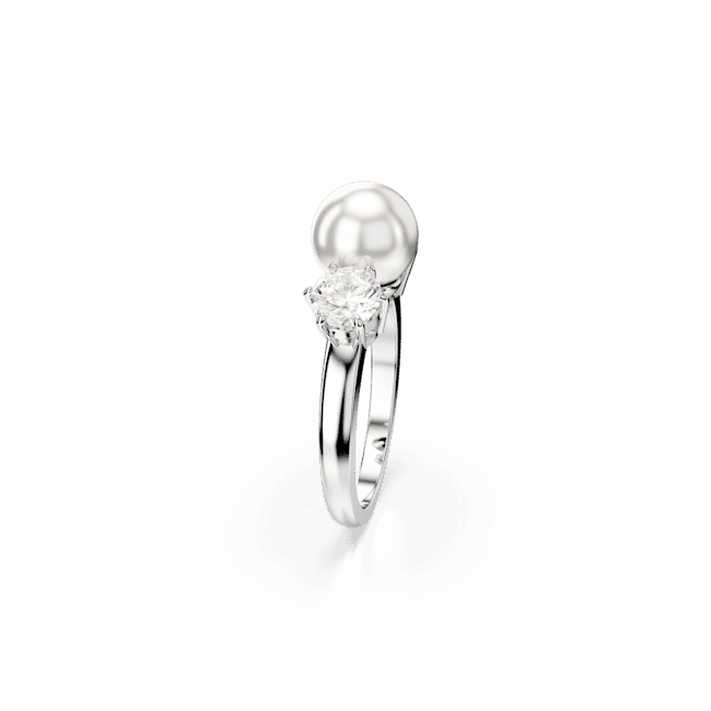 Swarovski Matrix Cocktail Ring Crystal pearl, Round cut, White, Rhodium plated