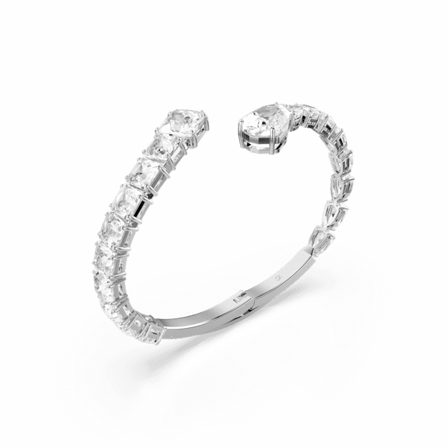 Swarovski Matrix Cuff Bangle, Mixed Cuts, White, Rhodium plated, Medium