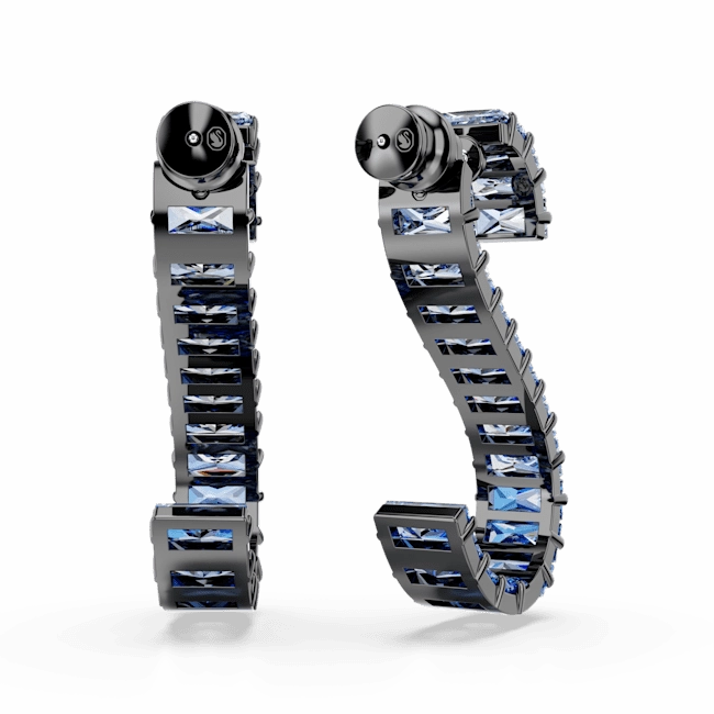 Swarovski Matrix Drop Earrings Baguette cut Blue Ruthenium plated