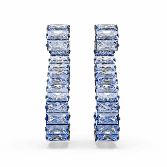 Swarovski Matrix Drop Earrings Baguette cut Blue Ruthenium plated