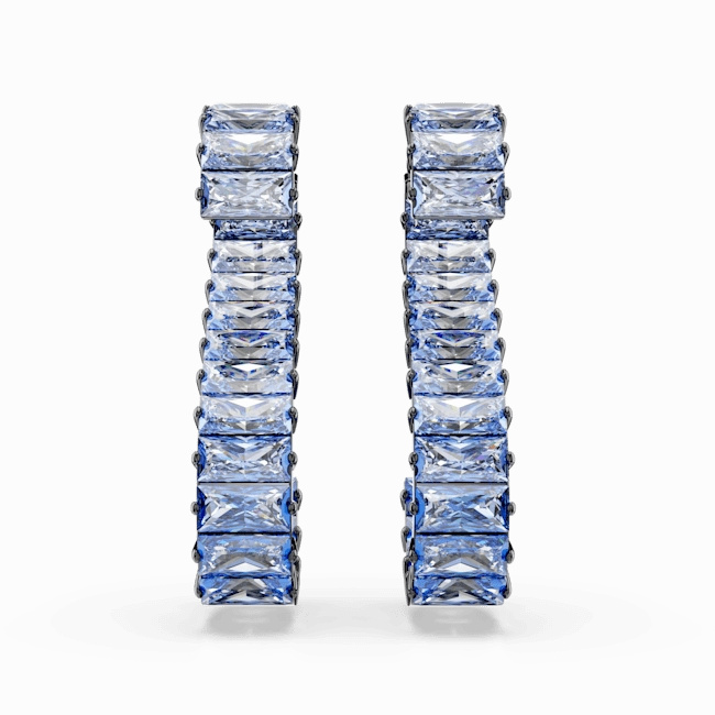 Swarovski Matrix Drop Earrings Baguette cut Blue Ruthenium plated