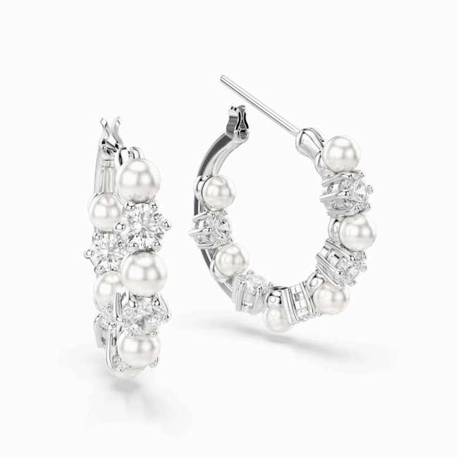 Swarovski Matrix Drop Earrings Crystal pearl Round cut White Rhodium plated