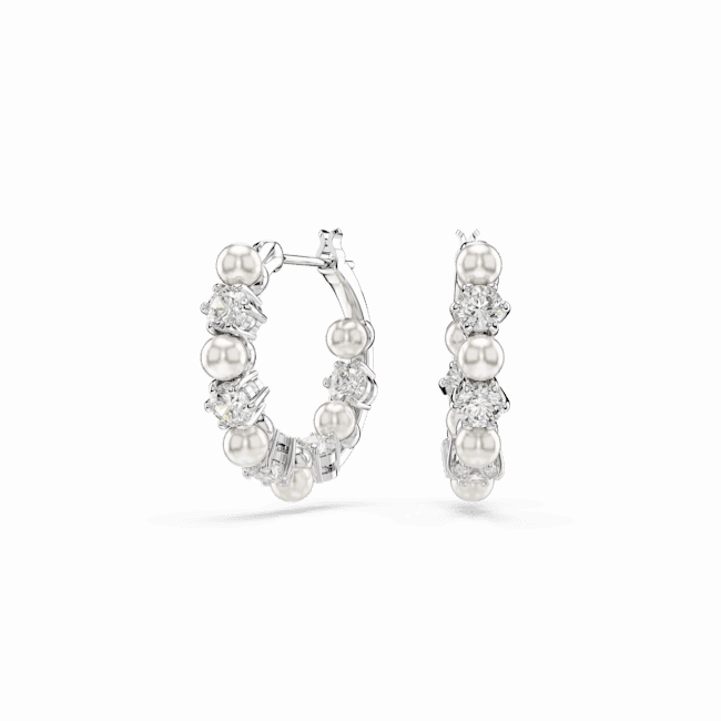 Swarovski Matrix Drop Earrings Crystal pearl Round cut White Rhodium plated 