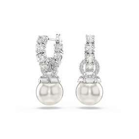 Swarovski Matrix Drop Earrings Crystal Pearl Round Cut White Rhodium Plated 