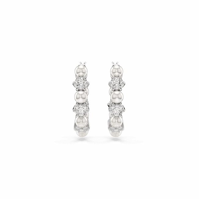 Swarovski Matrix Drop Earrings Crystal pearl Round cut White Rhodium plated