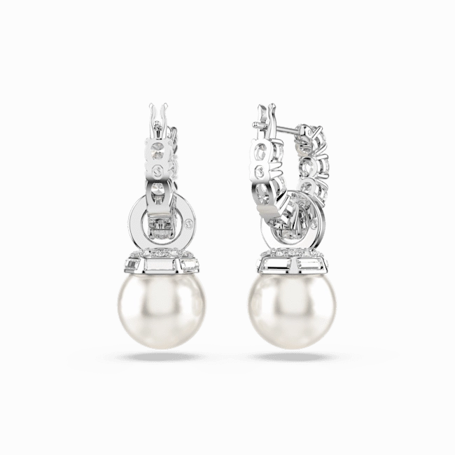 Swarovski Matrix Drop Earrings Crystal Pearl Round Cut White Rhodium Plated
