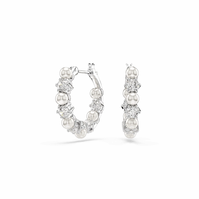 Swarovski Matrix Drop Earrings Crystal pearl Round cut White Rhodium plated 