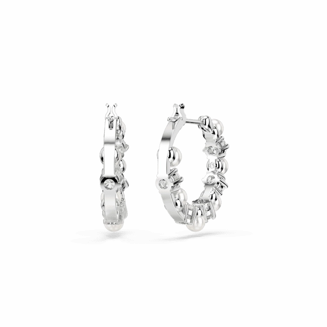 Swarovski Matrix Drop Earrings Crystal pearl Round cut White Rhodium plated