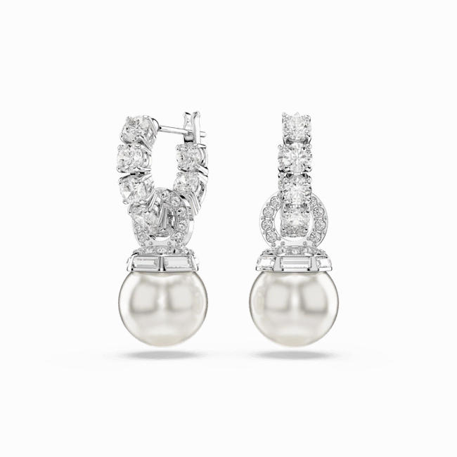 Swarovski Matrix Drop Earrings Crystal Pearl Round Cut White Rhodium Plated fashion-jewelry  