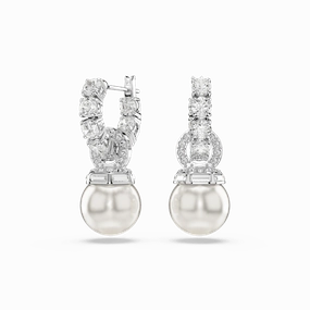 Swarovski Matrix Drop Earrings Crystal Pearl Round Cut White Rhodium Plated fashion-jewelry  