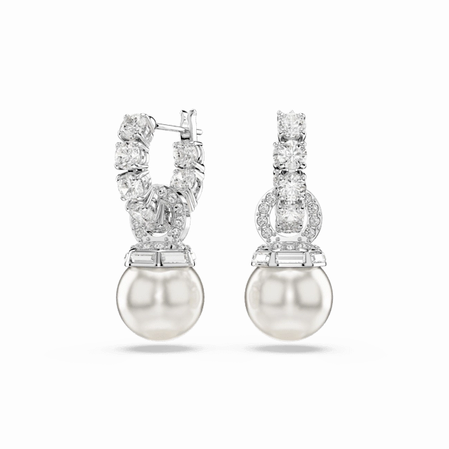 Swarovski Matrix Drop Earrings Crystal Pearl Round Cut White Rhodium Plated 