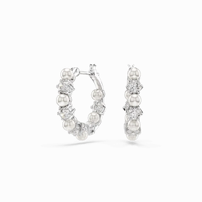 Swarovski Matrix Drop Earrings Crystal pearl Round cut White Rhodium plated fashion-jewelry  
