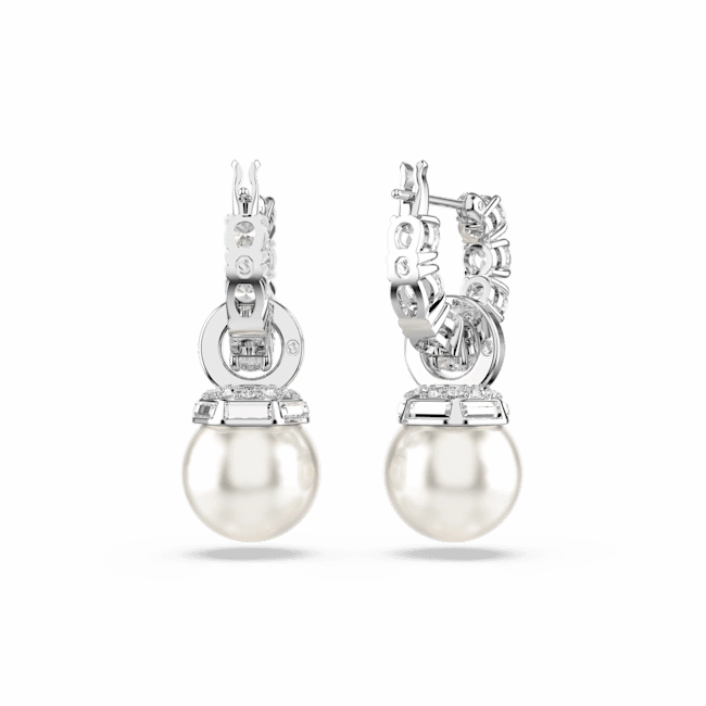 Swarovski Matrix Drop Earrings Crystal Pearl Round Cut White Rhodium Plated