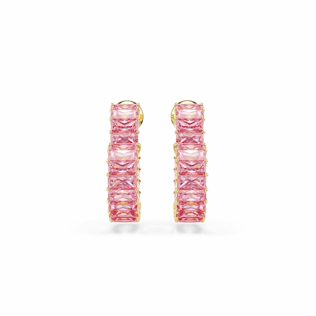 Swarovski Matrix Hoop Earrings Baguette cut Heart Small Pink Gold-tone plated
