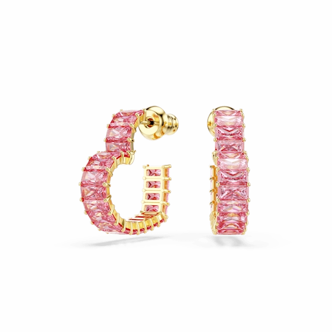 Swarovski Matrix Hoop Earrings Baguette cut Heart Small Pink Gold-tone plated fashion-jewelry  