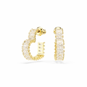 Swarovski Matrix Hoop Earrings Baguette cut, Heart, Small, White, Gold-tone plated 