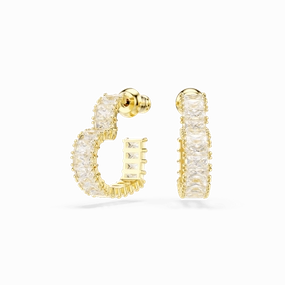 Swarovski Matrix Hoop Earrings Baguette cut, Heart, Small, White, Gold-tone plated 