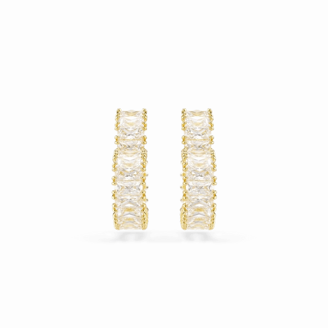 Swarovski Matrix Hoop Earrings Baguette cut, Heart, Small, White, Gold-tone plated