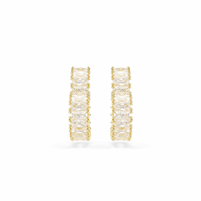 Swarovski Matrix Hoop Earrings Baguette cut, Heart, Small, White, Gold-tone plated