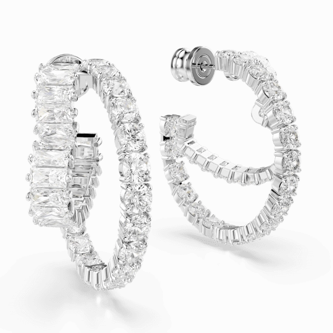 Swarovski Matrix Hoop Earrings Mixed cuts Heart White Rhodium plated