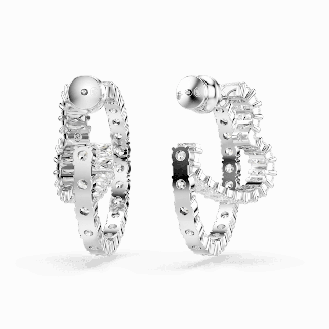 Swarovski Matrix Hoop Earrings Mixed cuts Heart White Rhodium plated
