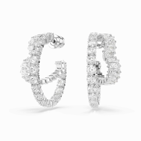 Swarovski Matrix Hoop Earrings Mixed cuts Heart White Rhodium plated fashion-jewelry  