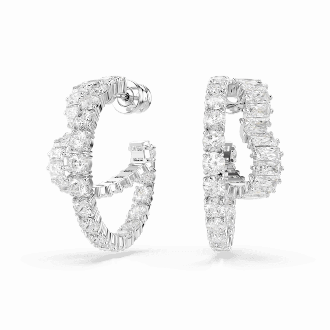 Swarovski Matrix Hoop Earrings Mixed cuts Heart White Rhodium plated fashion-jewelry  
