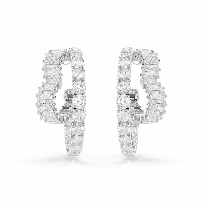 Swarovski Matrix Hoop Earrings Mixed cuts Heart White Rhodium plated