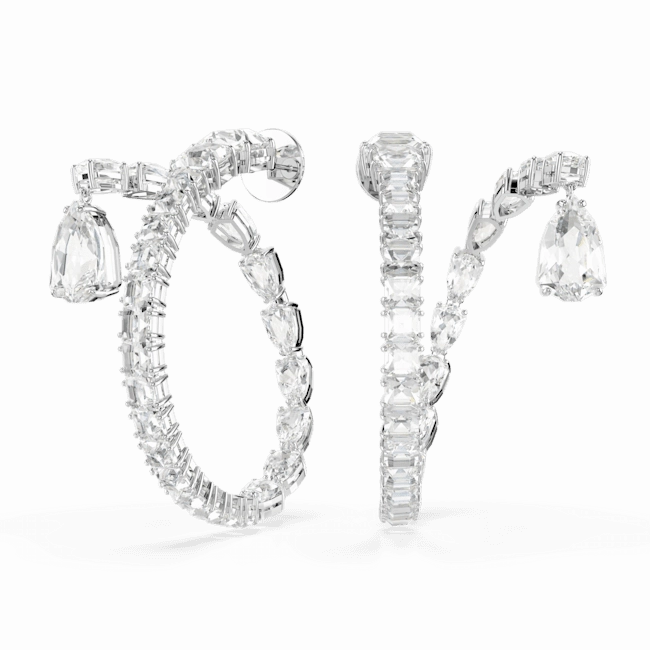 Swarovski Matrix Hoop Earrings Mixed cuts, White, Rhodium plated