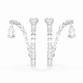 Swarovski Matrix Hoop Earrings Mixed cuts, White, Rhodium plated 