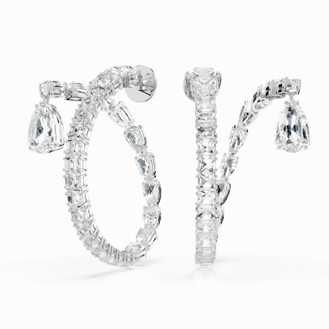 Swarovski Matrix Hoop Earrings Mixed cuts, White, Rhodium plated