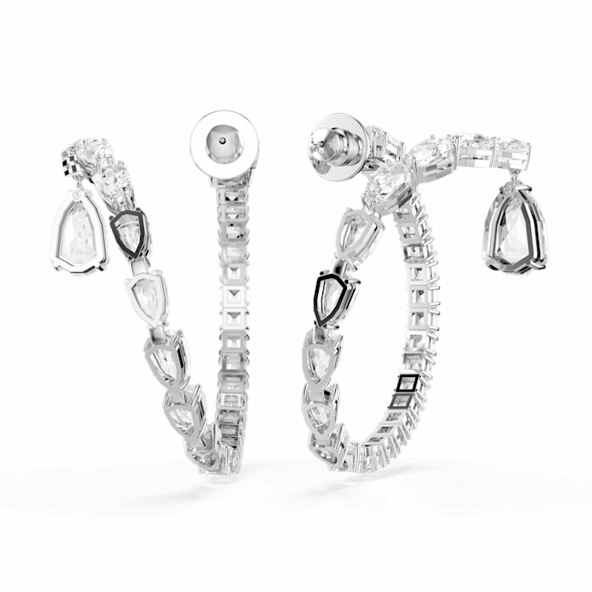 Swarovski Matrix Hoop Earrings Mixed cuts, White, Rhodium plated