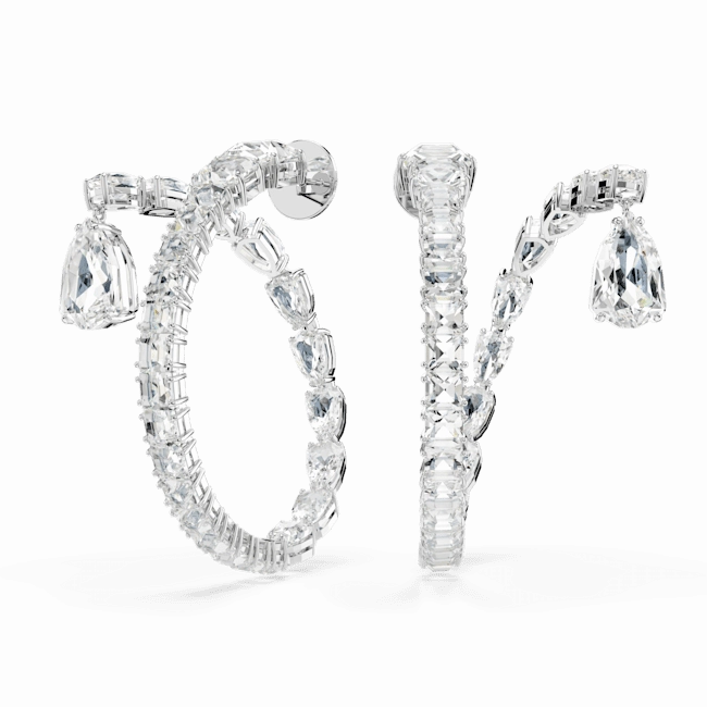 Swarovski Matrix Hoop Earrings Mixed cuts, White, Rhodium plated