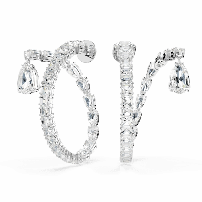 Swarovski Matrix Hoop Earrings Mixed cuts, White, Rhodium plated