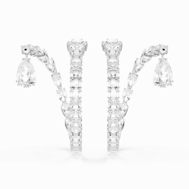 Swarovski Matrix Hoop Earrings Mixed cuts, White, Rhodium plated 