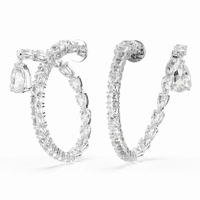 Swarovski Matrix Hoop Earrings Mixed cuts, White, Rhodium plated