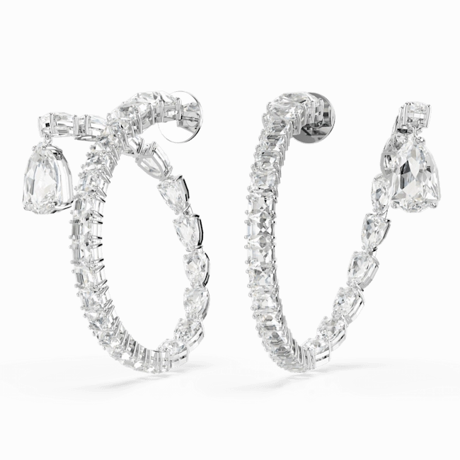 Swarovski Matrix Hoop Earrings Mixed cuts, White, Rhodium plated
