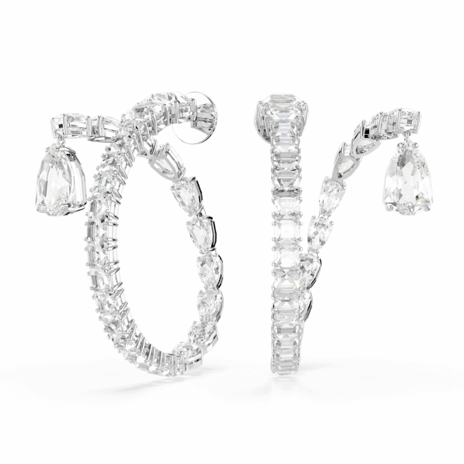 Swarovski Matrix Hoop Earrings Mixed cuts, White, Rhodium plated