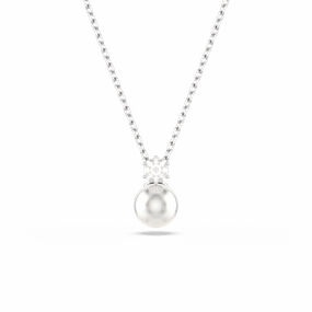 Swarovski Matrix Necklace Pendant Crystal pearl, Round cut, White, Rhodium plated fashion-jewelry  
