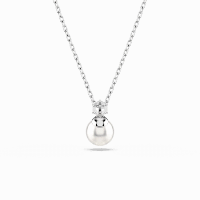 Swarovski Matrix Necklace Pendant Crystal pearl, Round cut, White, Rhodium plated