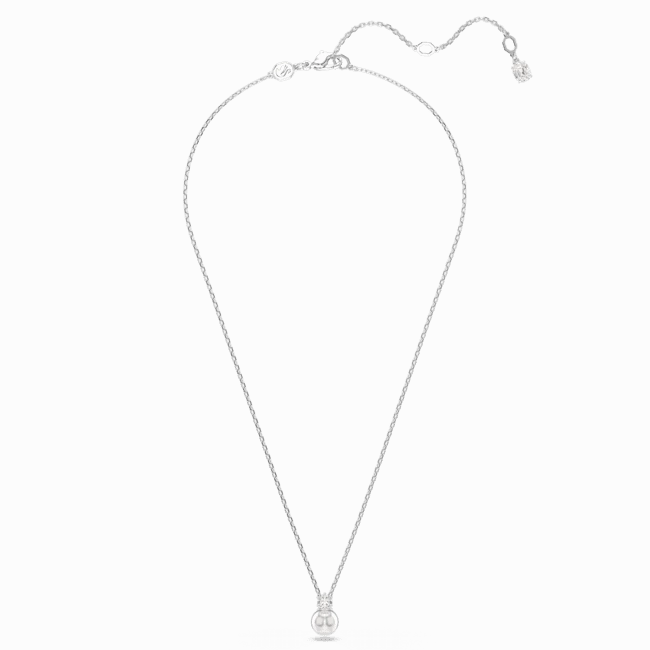 Swarovski Matrix Necklace Pendant Crystal pearl, Round cut, White, Rhodium plated