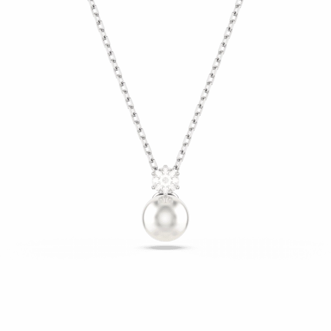 Swarovski Matrix Necklace Pendant Crystal pearl, Round cut, White, Rhodium plated fashion-jewelry  