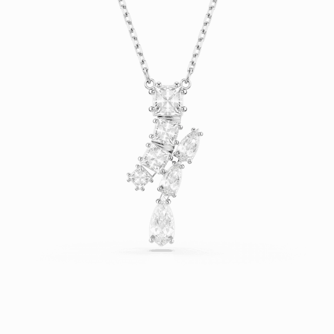 Swarovski Matrix Necklace Pendant Mixed cuts, White, Rhodium plated fashion-jewelry  