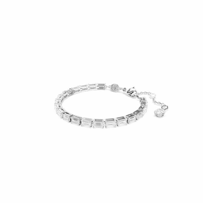 Swarovski Matrix Tennis Bracelet Baguette Cut White Rhodium Plated