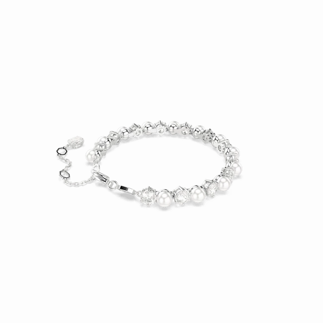 Swarovski Matrix Tennis Bracelet Crystal Pearl Round Cut White Rhodium Plated